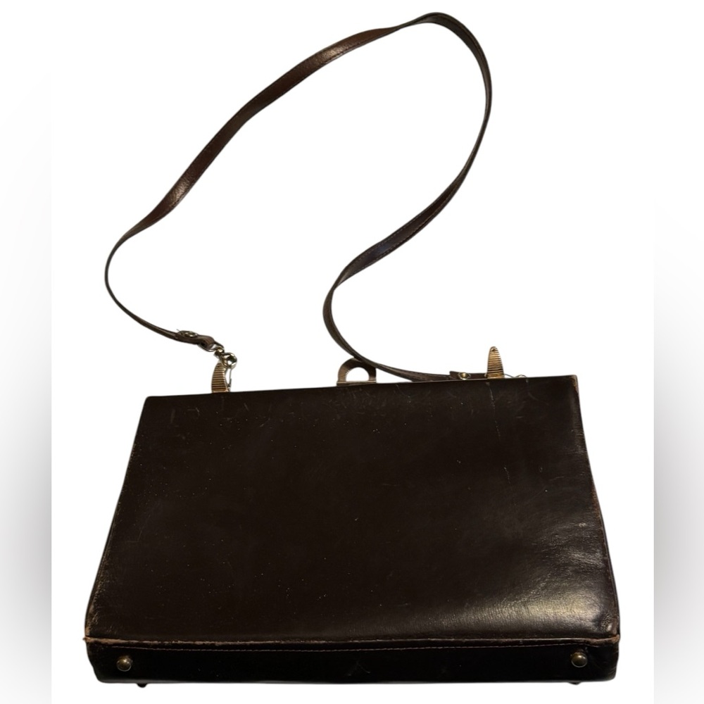 Vintage Robinson’s California 1960s Aged Brown Leather Shoulder Bag Slim Purse